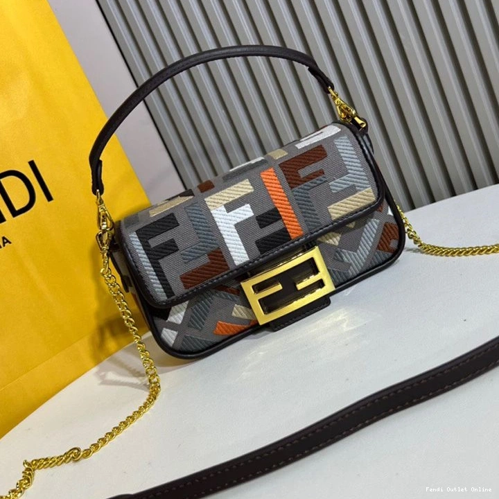 Affordable Baguette Motif Canvas Bag Mini Fendi FF Grey In Multi 0808